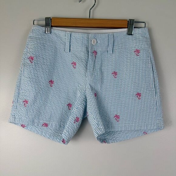 LILLY PULITZER Seersucker Palm Tree Shorts Size 0 Women's Blue stripe pink - Picture 1 of 5